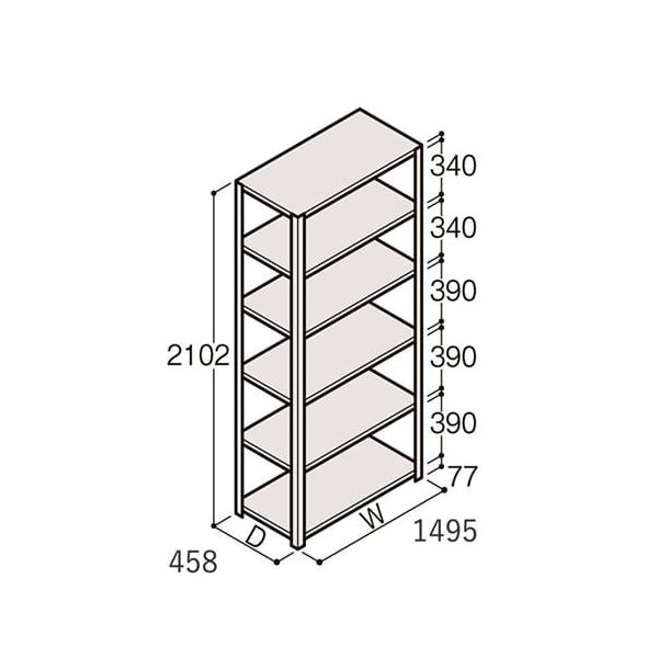 アズワン 軽量棚 ERR開放型 H2100×W1500×D450 有効棚 5段 67-5242-51 1個（直送品）