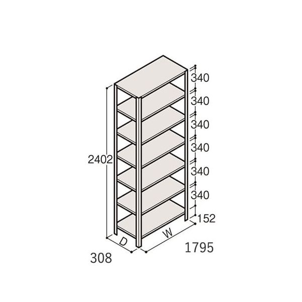 アズワン 軽量棚 ERR開放型 H2400×W1800×D300 有効棚 6段 67-5243-14 1個（直送品）