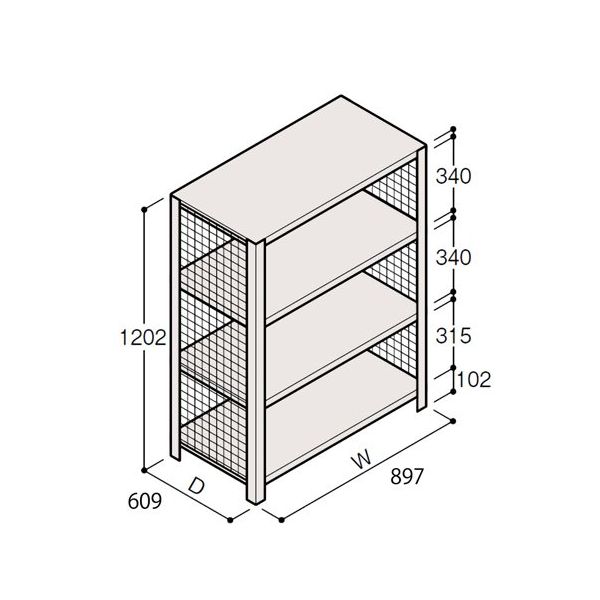 アズワン 軽量棚 ERR金網型 H1200×W900×D600 有効棚 3段 67-5243-19 1個（直送品）
