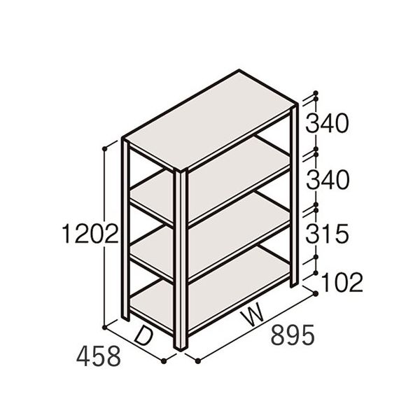 アズワン 軽量棚 ERR開放型 H1200×W900×D450 有効棚 3段 67-5241-12 1個（直送品）
