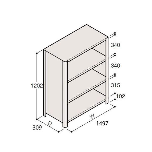 アズワン 軽量棚 ERR密閉型 H1200×W1500×D300 有効棚 3段 67-5245-79 1個（直送品）