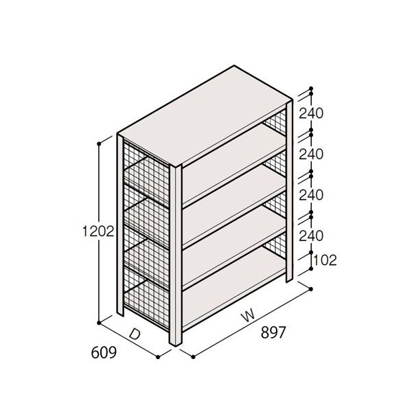 アズワン 軽量棚 ERR金網型 H1200×W900×D600 有効棚 4段 67-5243-31 1個（直送品）