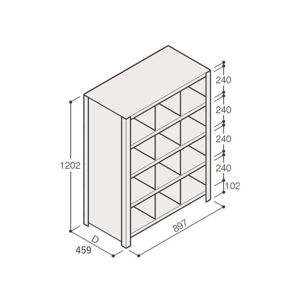 アズワン 軽量棚 ERR仕切型 H1200×W900 ×D450 有効棚 4段 3分割 67-5245-30 1個（直送品）