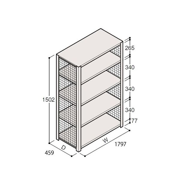 アズワン 軽量棚 ERR金網型 H1500×W1800×D450 有効棚 4段 67-5243-63 1個（直送品）