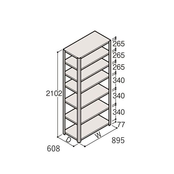アズワン 軽量棚 ERR開放型 H2100×W900×D600 有効棚 6段 67-5242-58 1個（直送品）