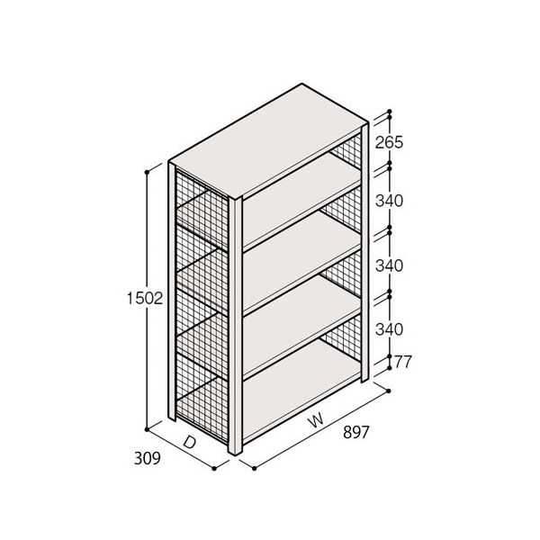 アズワン 軽量棚 ERR金網型 H1500×W900×D300 有効棚 4段 67-5243-53 1個（直送品）