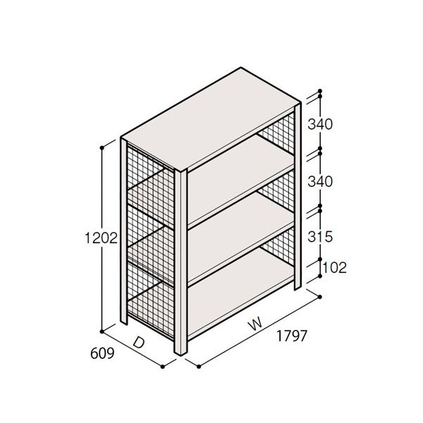 アズワン 軽量棚 ERR金網型 H1200×W1800×D600 有効棚 3段 67-5243-28 1個（直送品）
