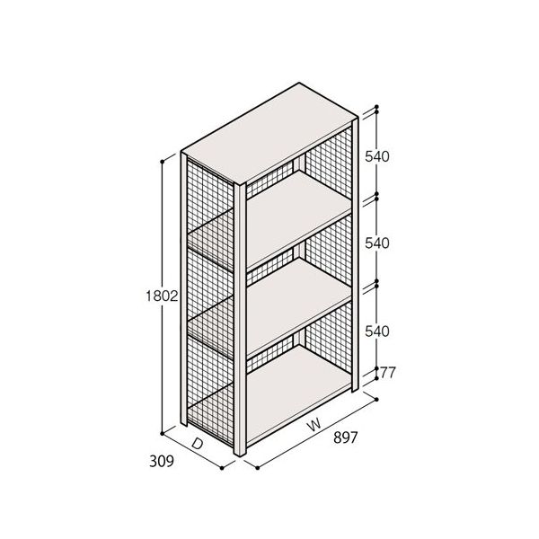 アズワン 軽量棚 ERR金網型 H1800×W900×D300 有効棚 3段 67-5243-77 1個（直送品）