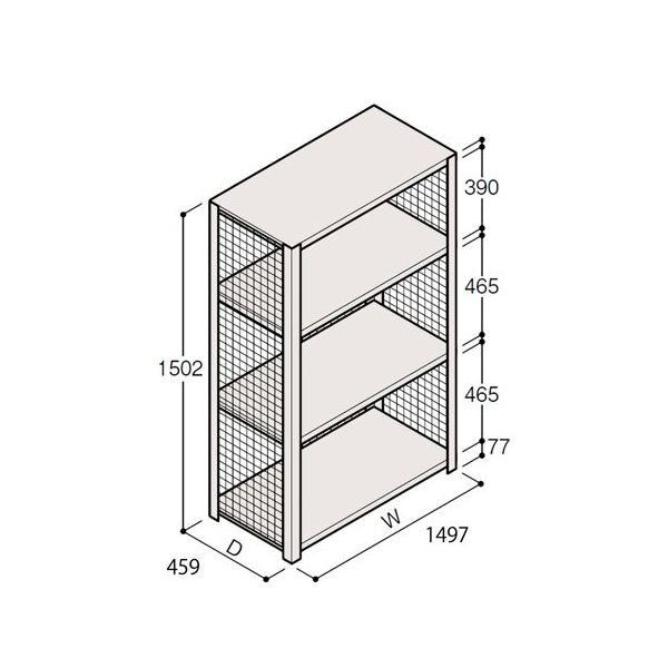 アズワン 軽量棚 ERR金網型 H1500×W1500×D450 有効棚 3段 67-5243-48 1個（直送品）