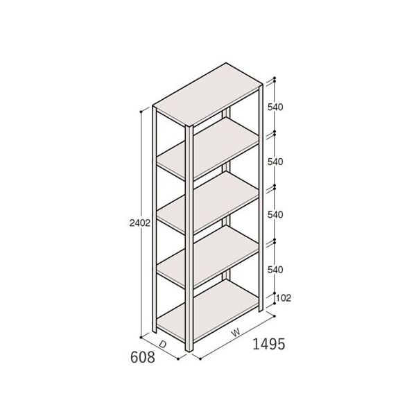 アズワン 軽量棚 ERR開放型 H2400×W1500×D600 有効棚 4段 67-5242-88 1個（直送品）