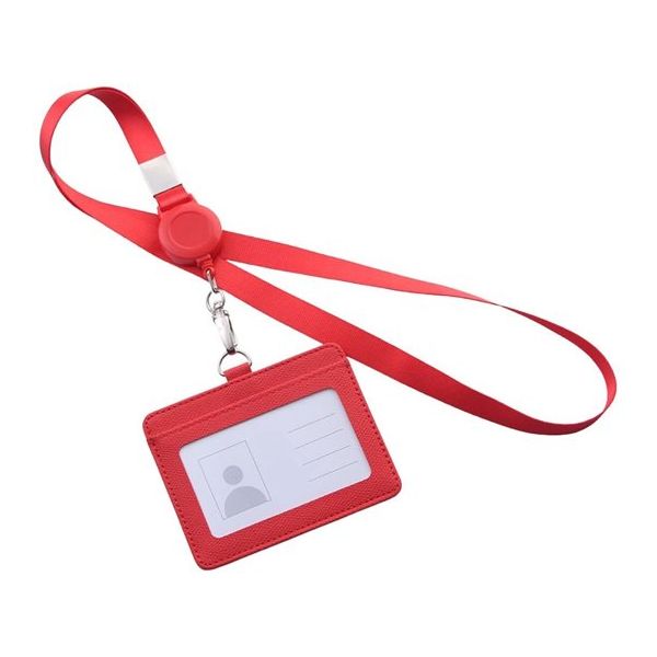Trimate リール式平紐ネックストラップ 名刺・IDカードホルダー付き 横型 レッド TR-STP023-RD 1個（直送品）