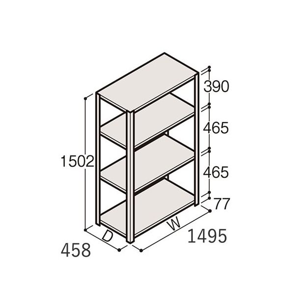 アズワン 軽量棚 ERR開放型 H1500×W1500×D450 有効棚 3段 67-5241-42 1個（直送品）