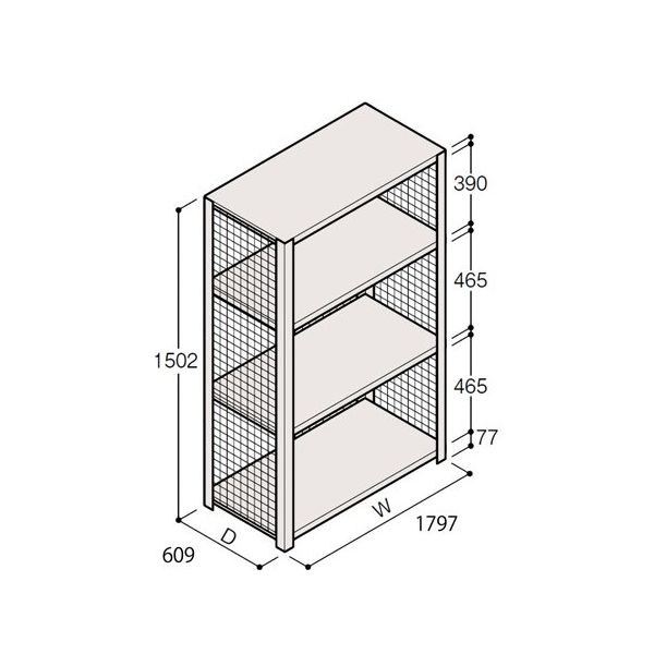 アズワン 軽量棚 ERR金網型 H1500×W1800×D600 有効棚 3段 67-5243-52 1個（直送品）