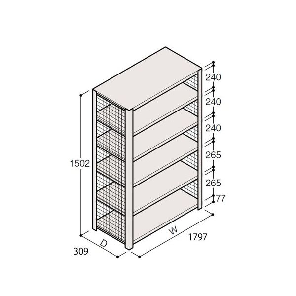 アズワン 軽量棚 ERR金網型 H1500×W1800×D300 有効棚 5段 67-5243-74 1個（直送品）