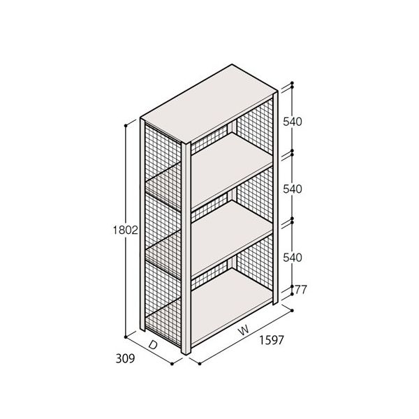 アズワン 軽量棚 ERR金網型 H1800×W1500×D300 有効棚 3段 67-5243-83 1個（直送品）