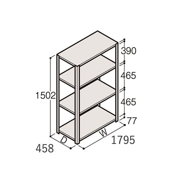 アズワン 軽量棚 ERR開放型 H1500×W1800×D450 有効棚 3段 67-5241-45 1個（直送品）