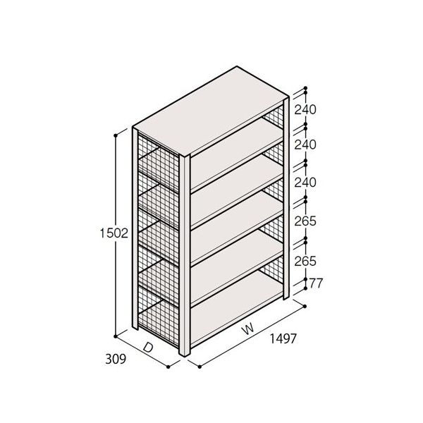 アズワン 軽量棚 ERR金網型 H1500×W1500×D300 有効棚 5段 67-5243-71 1個（直送品）