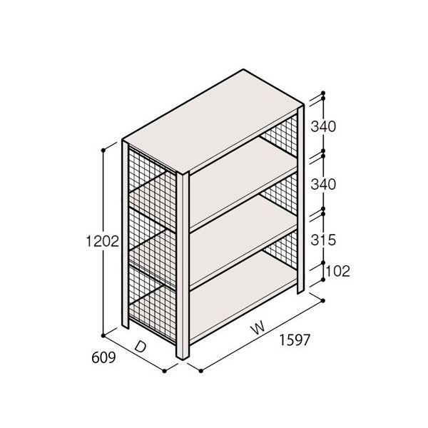 アズワン 軽量棚 ERR金網型 H1200×W1500×D600 有効棚 3段 67-5243-25 1個（直送品）