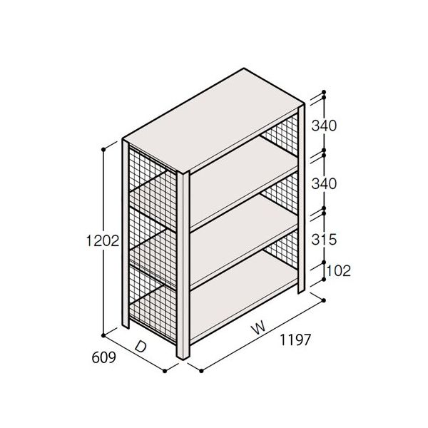 アズワン 軽量棚 ERR金網型 H1200×W1200×D600 有効棚 3段 67-5243-22 1個（直送品）