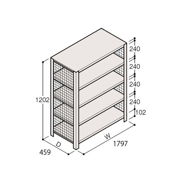 アズワン 軽量棚 ERR金網型 H1200×W1800×D450 有効棚 4段 67-5243-39 1個（直送品）
