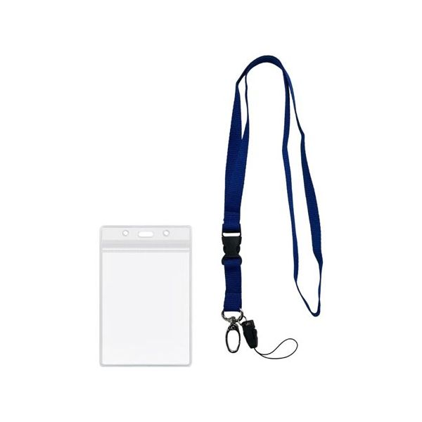 Trimate 平紐ネックストラップ 名刺・IDカード用ケース ストラップパーツ付き 縦型 ブルー TR-STP025-BL 1個（直送品）