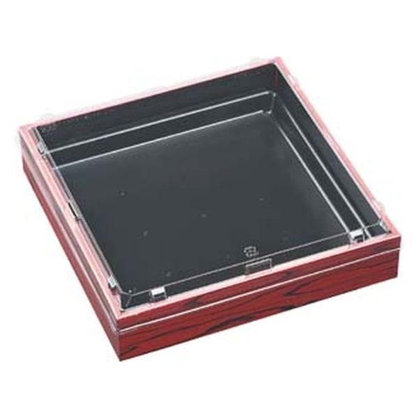 エフピコ 寿司桶 WPS-角235-235透明蓋付 赤焼板目黒 80060022 1ケース(90個(10個×9)（直送品）