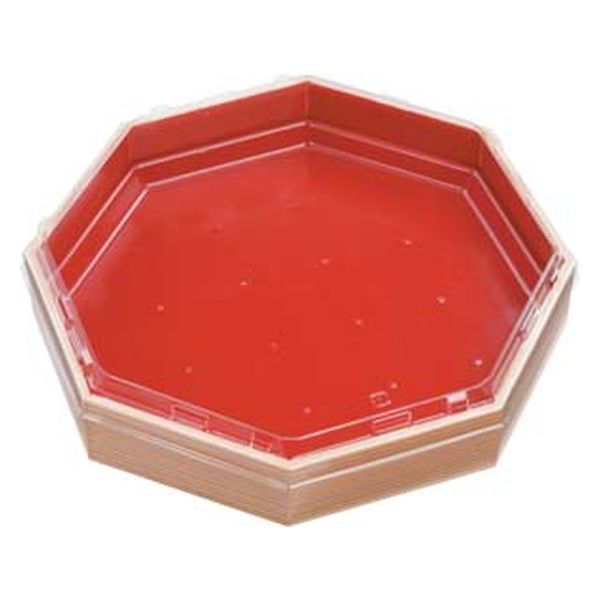 エフピコ 寿司桶 WPS-八角280透明蓋付 柾目朱 80060036 1ケース(60個(10個×6)（直送品）