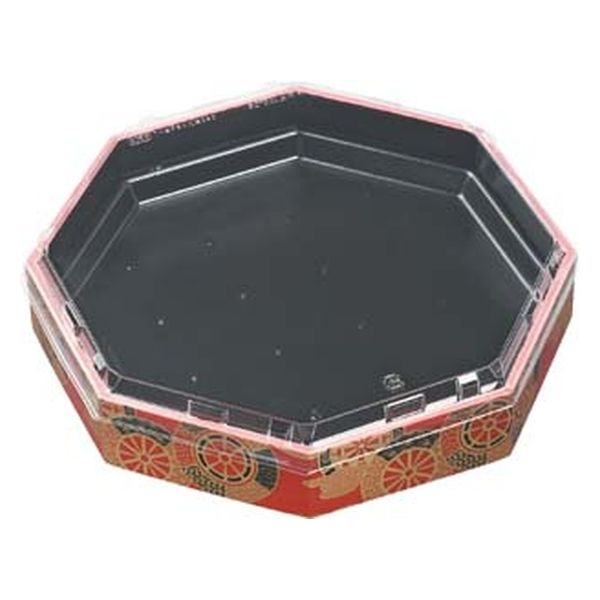 エフピコ 寿司桶 WPS-八角280透明蓋付 御所車黒 80060035 1袋(10個)（直送品）