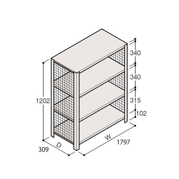 アズワン 軽量棚 ERR金網型 H1200×W1800×D300 有効棚 3段 67-5243-26 1個（直送品）