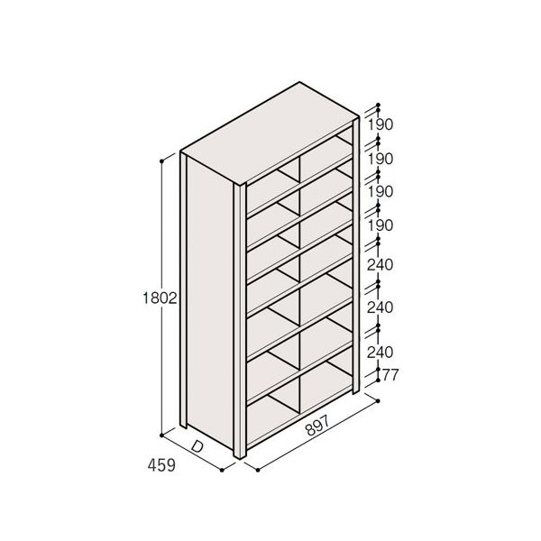アズワン 軽量棚 ERR仕切型 H1800×W900 ×D450 有効棚 7段 2分割 67-5245-57 1個（直送品）