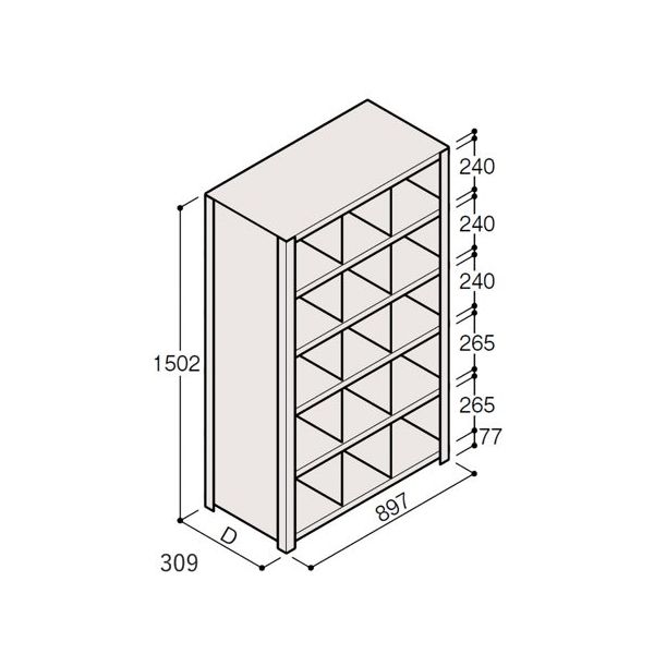 アズワン 軽量棚 ERR仕切型 H1500×W900 ×D300 有効棚 5段 3分割 67-5245-40 1個（直送品）