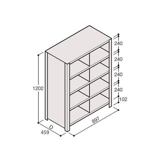 アズワン 軽量棚 ERR仕切型 H1200×W900 ×D450 有効棚 4段 2分割 67-5245-29 1個（直送品）