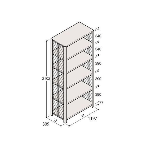 アズワン 軽量棚 ERR金網型 H2100×W1200×D300 有効棚 5段 67-5244-53 1個（直送品）