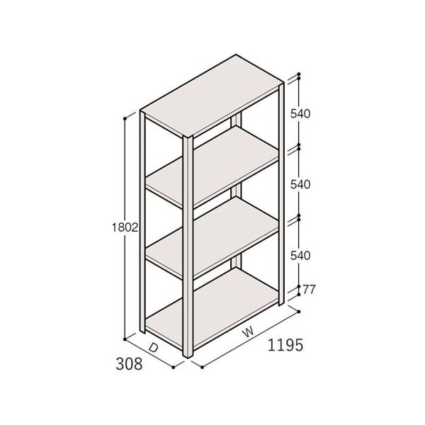 アズワン 軽量棚 ERR開放型 H1800×W1200×D300 有効棚 3段 67-5241-74 1個（直送品）