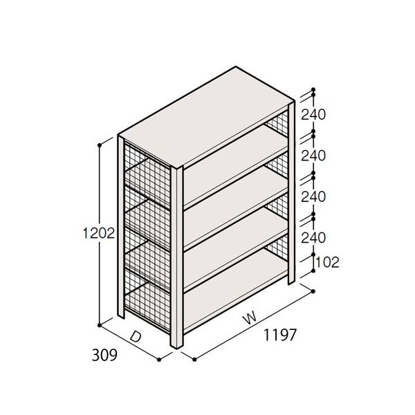 アズワン 軽量棚 ERR金網型 H1200×W1200×D300 有効棚 4段 67-5243-32 1個（直送品）