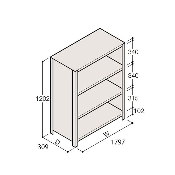 アズワン 軽量棚 ERR密閉型 H1200×W1800×D300 有効棚 3段 67-5245-82 1個（直送品）