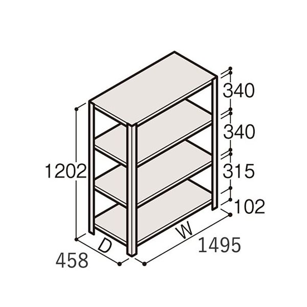アズワン 軽量棚 ERR開放型 H1200×W1500×D450 有効棚 3段 67-5241-18 1個（直送品）