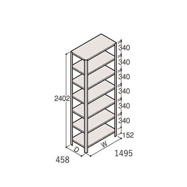 アズワン 軽量棚 ERR開放型 H2400×W1500×D450 有効棚 6段 67-5243-12 1個（直送品）