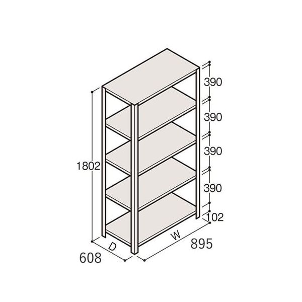 アズワン 軽量棚 ERR開放型 H1800×W900×D600 有効棚 4段 67-5241-85 1個（直送品）
