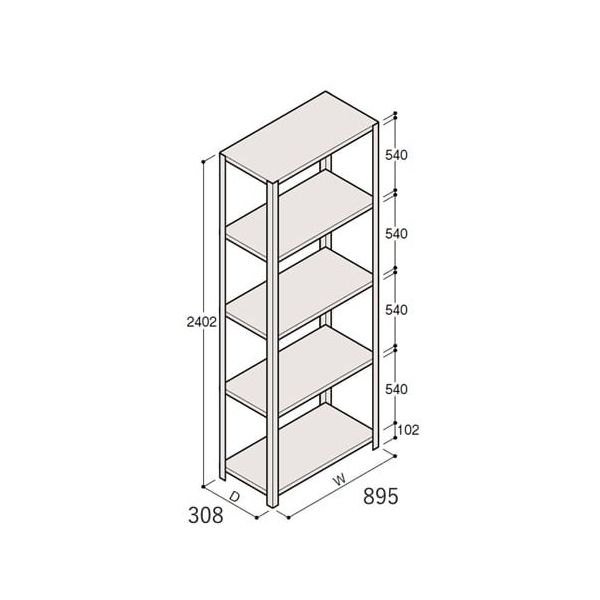 アズワン 軽量棚 ERR開放型 H2400×W900×D300 有効棚 4段 67-5242-80 1個（直送品）