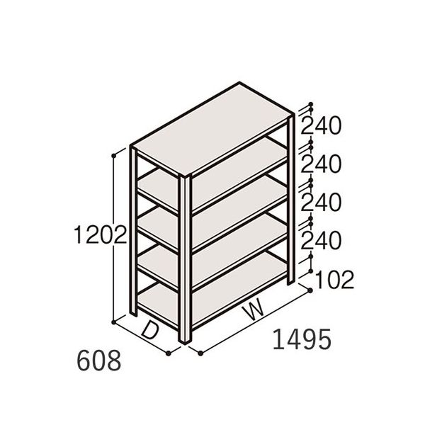 アズワン 軽量棚 ERR開放型 H1200×W1500×D600 有効棚 4段 67-5241-31 1個（直送品）