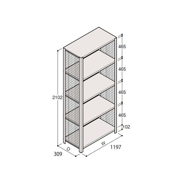 アズワン 軽量棚 ERR金網型 H2100×W1200×D300 有効棚 4段 67-5244-41 1個（直送品）