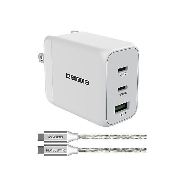 アドテック Power Delivery対応 GaN AC充電器 APD-V065AC2-WC-WH 1個 67-7463-53（直送品）