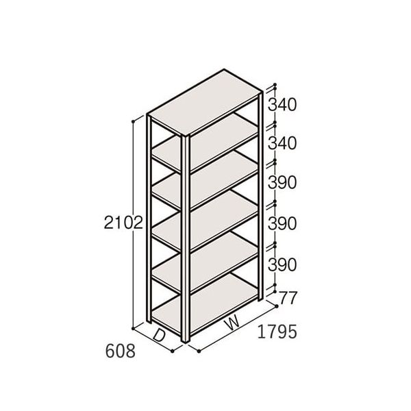 アズワン 軽量棚 ERR開放型 H2100×W1800×D600 有効棚 5段 67-5242-55 1個（直送品）