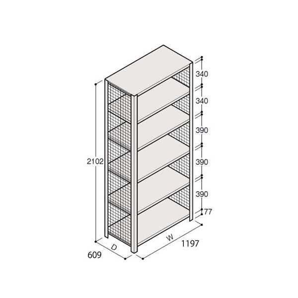 アズワン 軽量棚 ERR金網型 H2100×W1200×D600 有効棚 5段 67-5244-55 1個（直送品）
