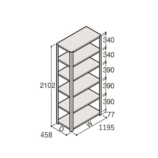 アズワン 軽量棚 ERR開放型 H2100×W1200×D450 有効棚 5段 67-5242-48 1個（直送品）