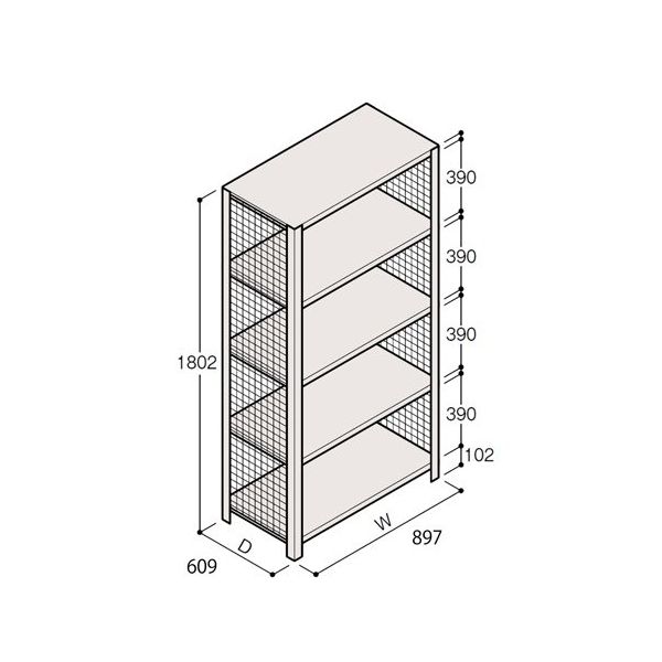 アズワン 軽量棚 ERR金網型 H1800×W900×D600 有効棚 4段 67-5243-91 1個（直送品）