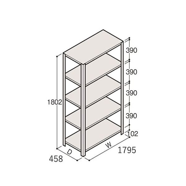 アズワン 軽量棚 ERR開放型 H1800×W1800×D450 有効棚 4段 67-5241-93 1個（直送品）
