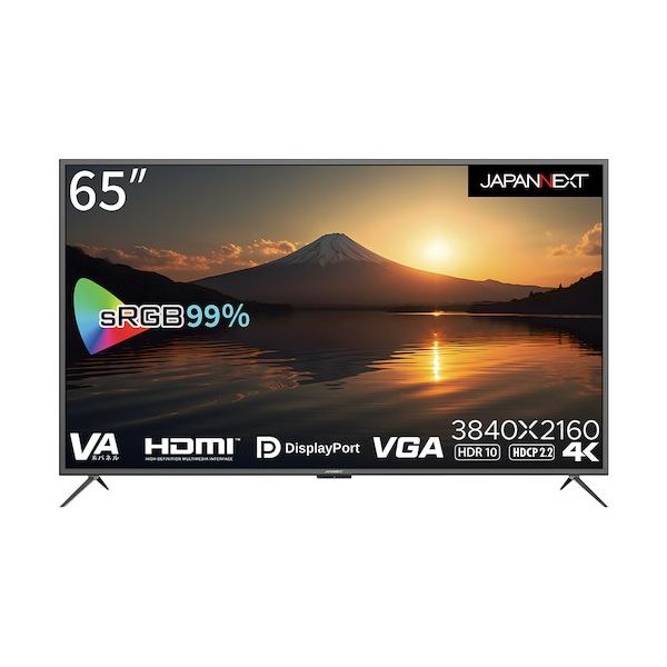 JAPANNEXT 4K・HDR対応65インチ大型液晶モニター JN-V6500UHDR-N 1台 638-4492（直送品）