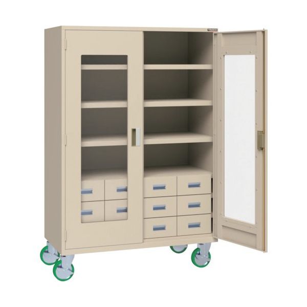 トラスコ中山 TRUSCO スーパーヘビーキャビネット 窓・引出小12個・キャスター付 SHC-603LC12S-A 1台 585-6948（直送品）